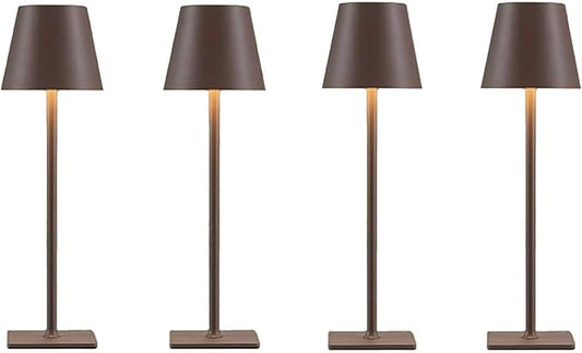 4 Pack Brown Cordless Table Lamps-Wireless Rechargeable Lamps Bulk of 4,Waterproof Outdoor Table Lamp for Patio/Restaurant/Dinner Dining Tabletop Lights/Kitchen,Multiple Battery Operated Lamps