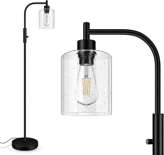 BoostArea Dimmable Standing Lamp with Seeded Glass Lampshade, 6W LED Bulb Included, Modern Industrial Lamp for Living Room, Bedroom, Office