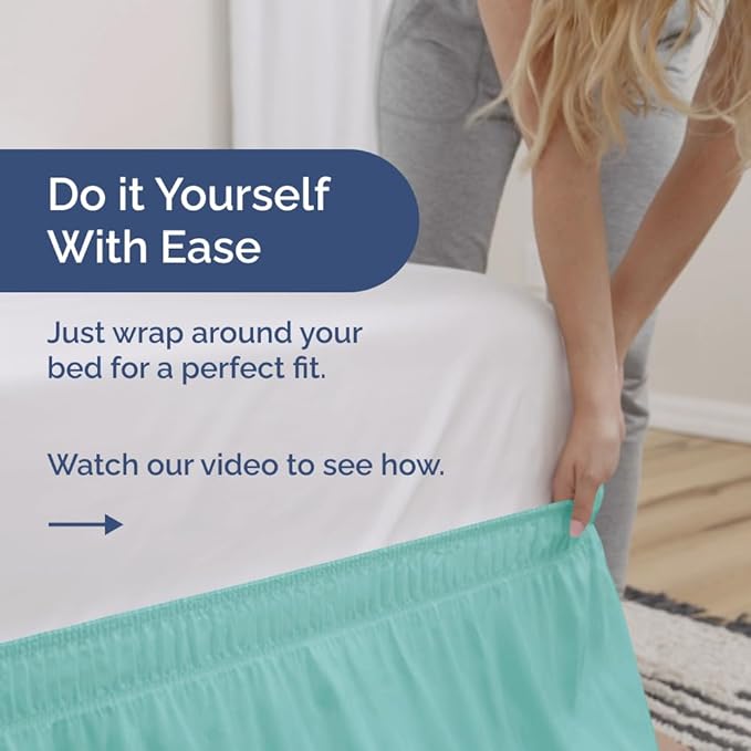 Wrap Around Dust Ruffle Bed Skirt - Spa Blue - Twin/Twin XL Size Beds with 12 Inch Drop - Easy Fit Elastic Strap - Adjustable Pleated Bedskirt w/Brushed Fabric Wrinkle Free - Women, Men, Kids & Teens