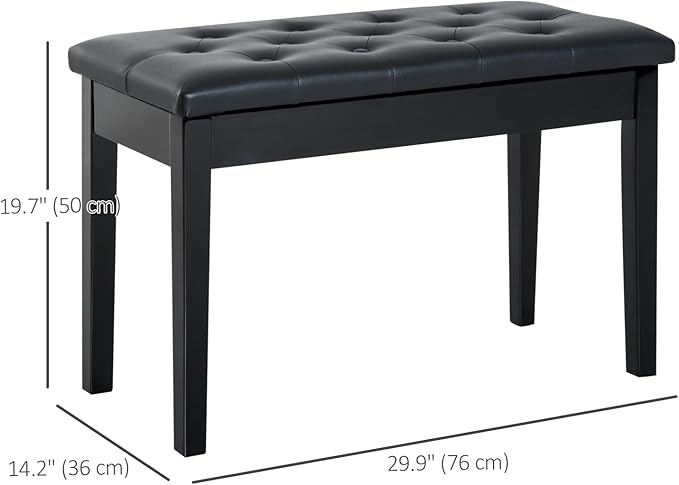 HOMCOM Piano Bench, Duet Piano Chair with Faux Leather Padded Cushion and Wooden Frame, Button Tufted Keyboard Bench, Black
