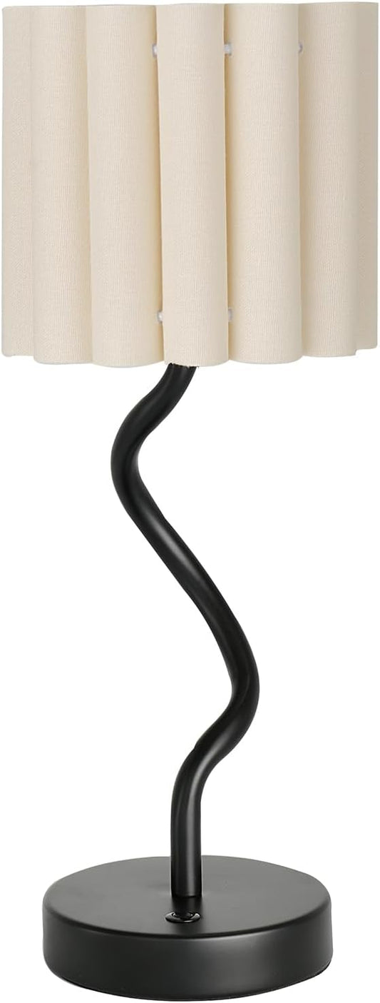 Cordless Scalloped Table lamp, Modern Black Lamp for Bedside Restaurant Dining Table, 5200-mAh Rechargeable Battery, 3-Level Brightness Dimmable, Build-in Integrated LED 320 Lumen Max