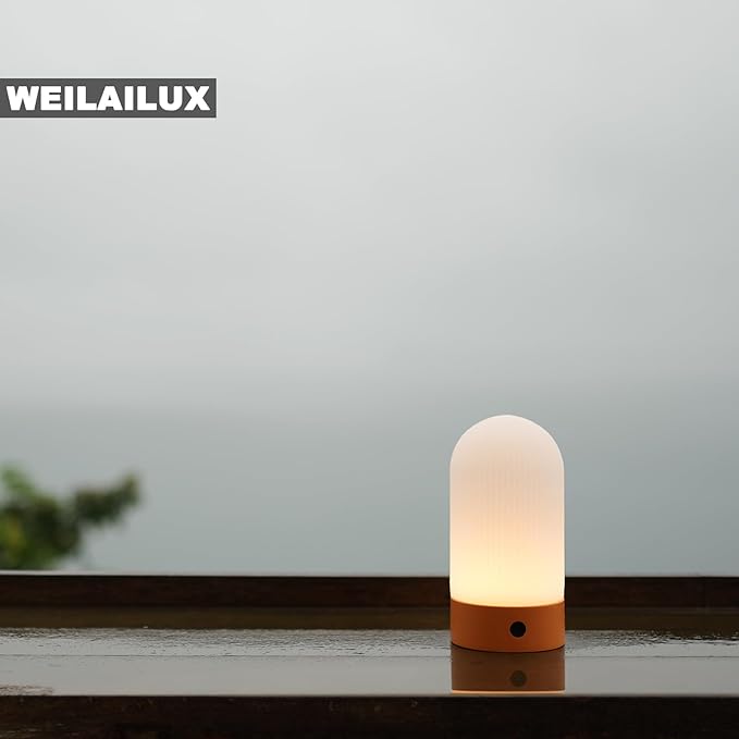 Battery Operated Shower Lamp Waterproof, Small Portable Cordless Table Lamp Rechargeable, Touch Dimmable Mood Light for Home/Patio/Dining/Outdoor (Khaki)