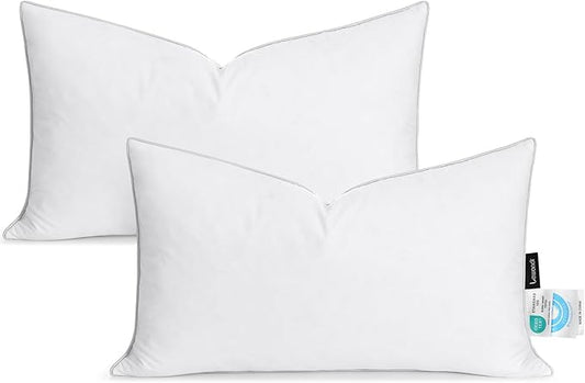 Lewondr 12x20 inch Pillow Insert Set of 2, Down and Feather Throw Pillow Inserts Premium Soft Fluffy with Piping Edge, 100% Down-Proof Square Pillow Insert for Living Room Sofa Couch Bed, White