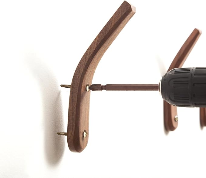 2 Pack Coat Hook Wood Hooks Wall Hanging, Minimalist Easy to Install Natural mid-Century Decorative Hooks for Hanging Bathroom Towels Clothes Hanger for Wall(Walnut Wood