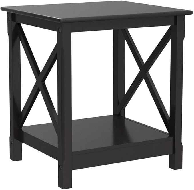 Yaheetech X-Design End Tables Set of 2, Sofa Side Table with Storage Shelf, 2 Tier Side Stand Small Table for Living Room Sofa Study, Easy Assembly, Dark Coffee