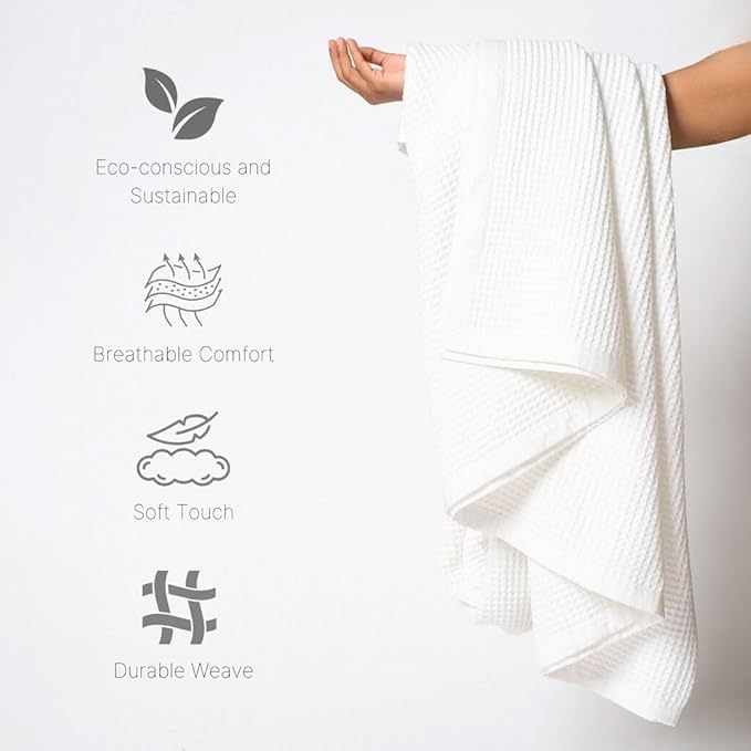 9Threads GOTS Certified Organic Cotton Waffle Weave Blanket, Twin Bed Blanket, 66"X90"Cozy Throw Blanket for Couch, Modern Home Decor, Throw Blankets, Comfy Waffle Blanket & Soft Bed Blankets - White