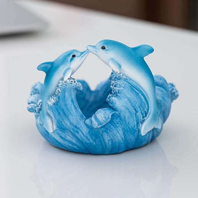 Decorative Dolphin Resin Statue with Wave Design, Sea Life Sculpture for Home Office Desktop Decorations, Couple Gift