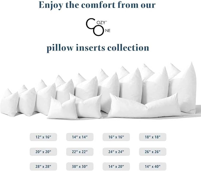 COZY ONE 24x24 Feather and Down Pillow Inserts Set of 2 - Fluffy and Big Décor Pillow with Premium Cotton Cover for Large Sofas, Sectionals, Beds, or Floor Seating (24x24 inch, White, Set of 2)