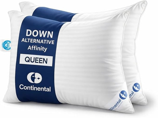 Continental Bedding Affinity Down Alternative Pillow, Medium Firm, 300TC 100% Cotton Shell, for Side, Back, and Stomach Sleepers