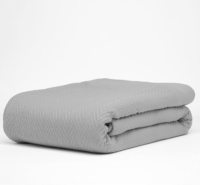 9Threads 100% Cotton Herringbone Blankets, 66"X90" Twin, Throw Blanket for Bed, All Season Cotton Blanket, Cozy Blanket,Throws & Bed Blanket, Throw Blanket for Couch, Modern Home Decor -Scottish Grey
