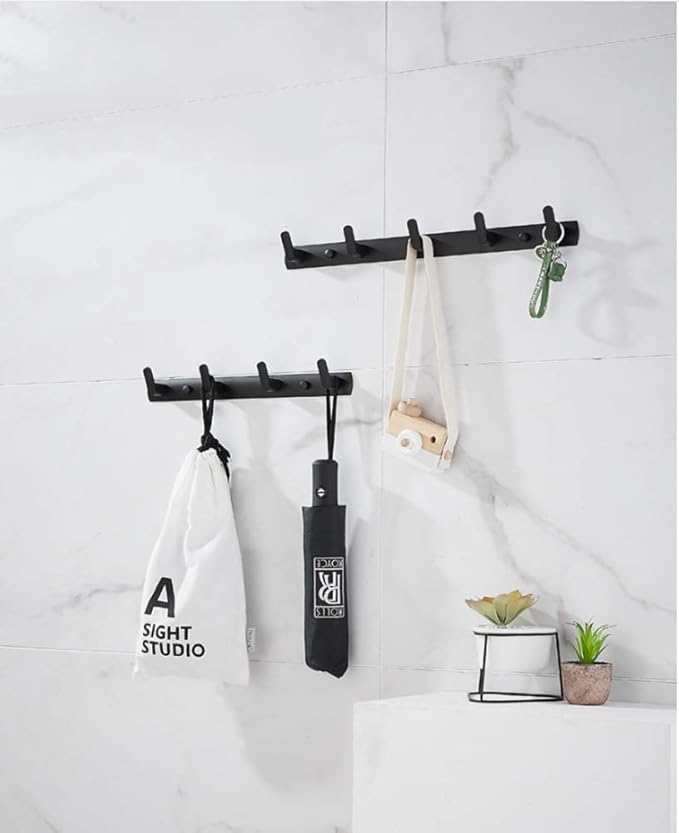Wall Mounted Coat Racks with 5 Hooks Hanging Holder Towel Rack 17.7"x1.3" Modern Black Hanging for Clothes Entryway Bathroom (5 Hooks)