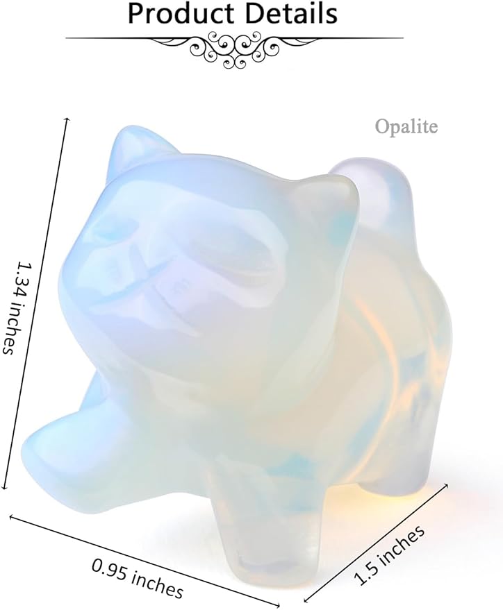 Jovivi Opalite Crystal Cat Statue Home Decor Carved Gemstone Cats Figurine Collectibles Pocket Sculpture Pet Memorial Decorative Ornament Gift for Cat Lovers