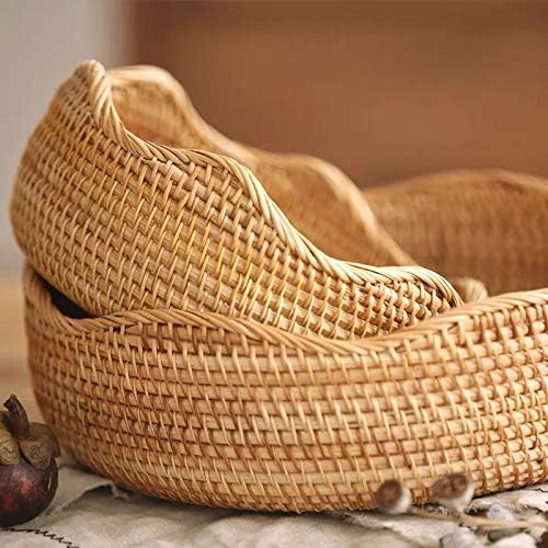 Rattan Scalloped Bread Basket, Round Fruit Baskets, Wicker Storage Bowls, Natural Woven Serving Basket Bowls, Decorative Baskets for Kitchen Counter Organizing, 1 PCS, 11.2 x 11.2 x 3.9 inches