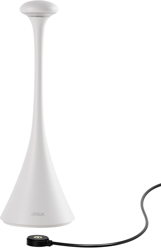 Retro Cordless Table Lamp - Pinup, Beside Touch Lamp with Magnetic Charging, Dimmable & Adjustable Lighting - Rechargeable LED Lamp for HoReCa, Bedroom, Living Room, Outdoor Use (White)