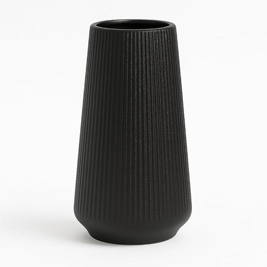 Matte Black Ceramic Vase – Frosted Elegant Flower Vase for Pampas Grass, Dried or Fresh Flowers, Modern Minimalist Farmhouse Home Decor for Living Room, Dining Table, Wedding Centerpiece