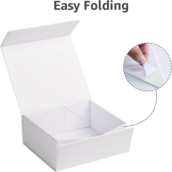 LIFELUM Black Gift Box 8 x 7 x 3 inch, Gift Box with lid Magnetic Closure Box Sturdy Box for Gift Includ Greeting Cards,Ribbon,Shredded Paper Filler for Presents (1 Pcs)