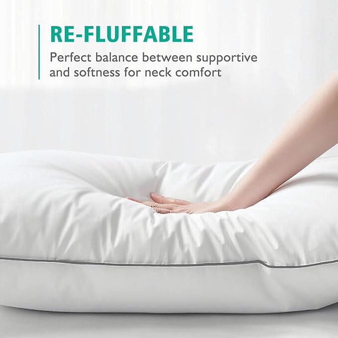 APSMILE Organic Feather Down Pillows Set of 2, Queen Size Bed Pillows for Sleeping with 100% Cotton Cover, 3-Chamber Hybrid Feather Down Core Pillow Surrounded by Polyester for Cushions 20x30 Inches
