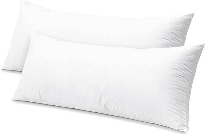 Artscope Synthetic Down Lumbar Pillow Insert, 14x36 Down Alternative Throw Pillow Insert. Ultra Soft Fluffy Sleeping Pillow with 100% Cotton Cover, Decorative Pillows Set of 2-White.