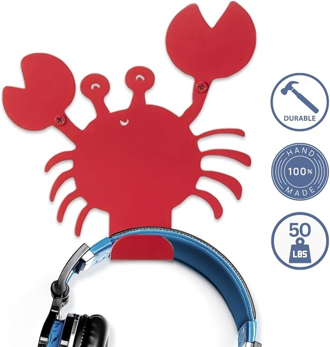 Cute Crab Wall Hook – Heavy-Duty Metal Hook for Hanging Coats, Backpacks, Towels & More – Fun Kids’ Wall Hooks for Bedroom, Playroom, Nursery & Bathroom – Decorative & Durable (Red)