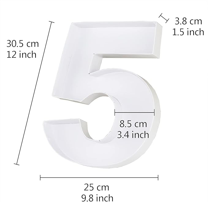WENPACK 12.5" Cardboard Number Shaped Mache Decorative Charcuterie Board Fillable Sweets Candy Box with Clear Lid (White, 5)