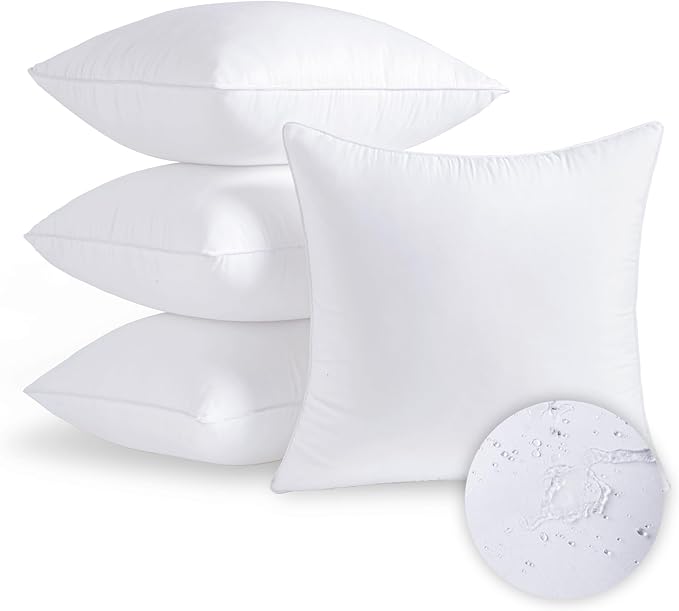 MCWPHLS 18x18 Outdoor Pillow Inserts Set of 4 Medium Size Waterproof Square White DecorativeThrow Pillow Inserts for Indoor Couch Sofa Beds Cushions Outdoor Patio Furniture Cushions