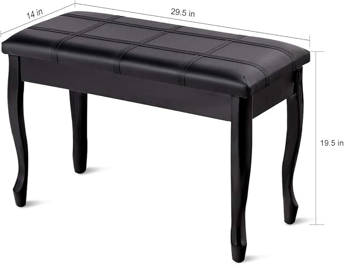 GOFLAME Piano Bench Stool with Padded Cushion and Music Storage, Heavy Duty Piano Duet Seat with PU Leather Padded Seat and Solid Wooden Legs, Perfect for Home Use (Black)