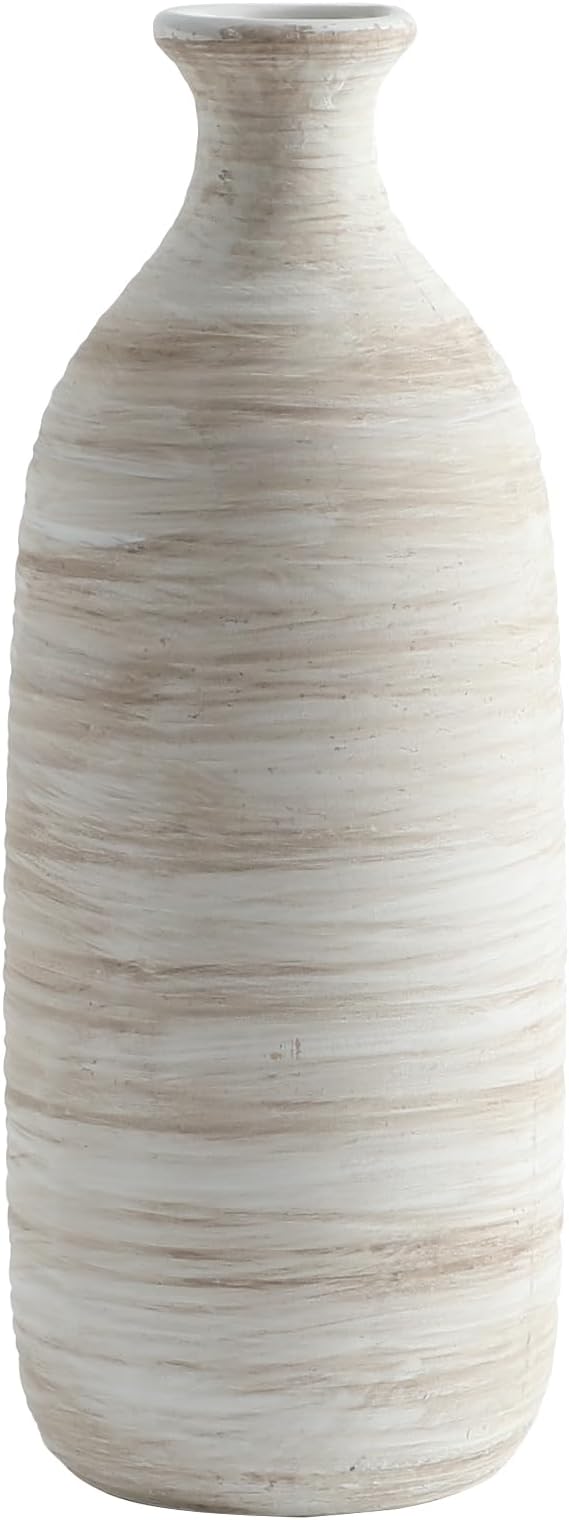 ALMA White Ceramic Vase 10 inch Tall, Narrow Boho Vases for Eucalyptus Leaf Branch, Small Pampas Grass Vase for Minimalist Home Decor, Coastal, Modern Bohemian Style Decor