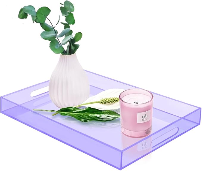 SetGame Acrylic Serving Tray with Handles, Bathroom Desktop Decorative Storage Arylic Trays, Simple Vanity Tray Food Tea Fruit Dinner Snack Tray for Bar Kitchen Party