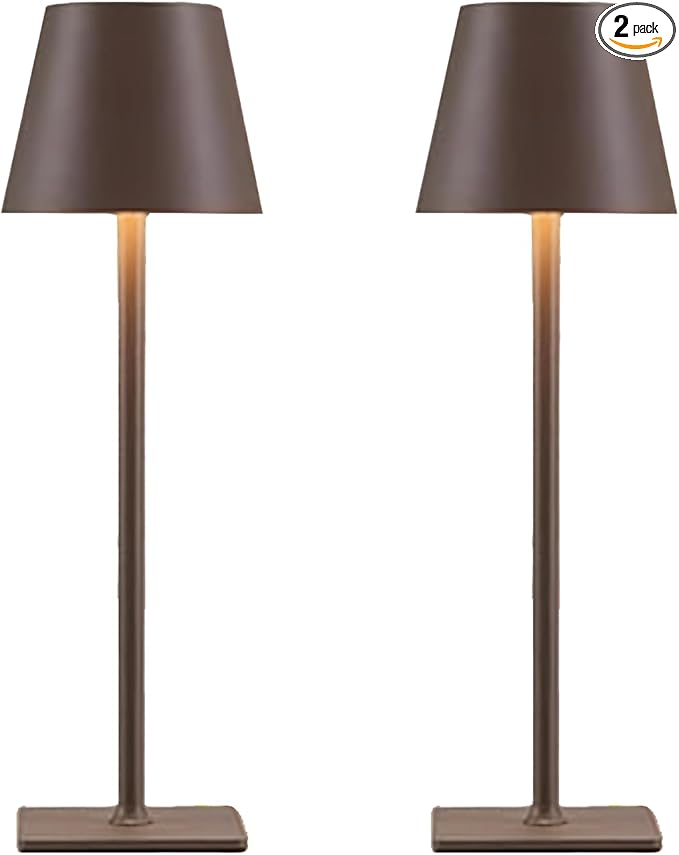 Brown Cordless Table Lamps Set of 2,Vintage Rechargeable Lamp for Restaurant Dinner Dining Kitchen Countertop Bathroom Counter Top Tabletop Lighting,Shower Lamp for Insider Shower,Lampara Recargable
