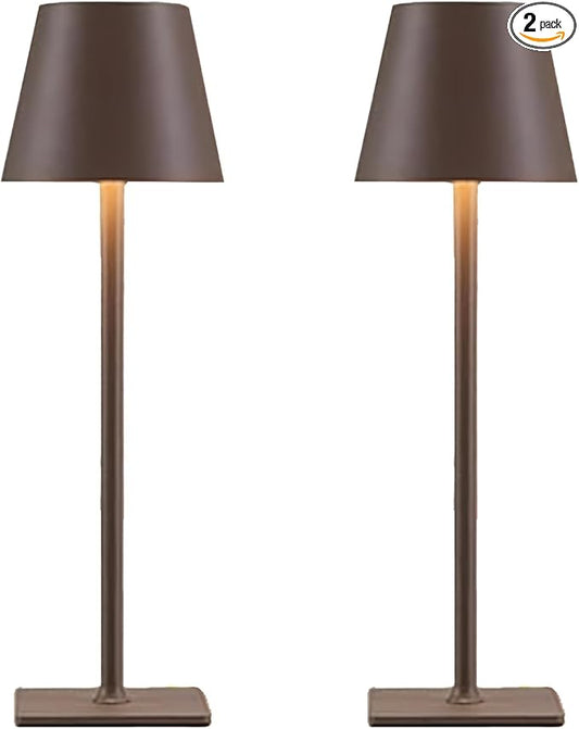 Brown Cordless Table Lamps Set of 2,Vintage Rechargeable Lamp for Restaurant Dinner Dining Kitchen Countertop Bathroom Counter Top Tabletop Lighting,Shower Lamp for Insider Shower,Lampara Recargable