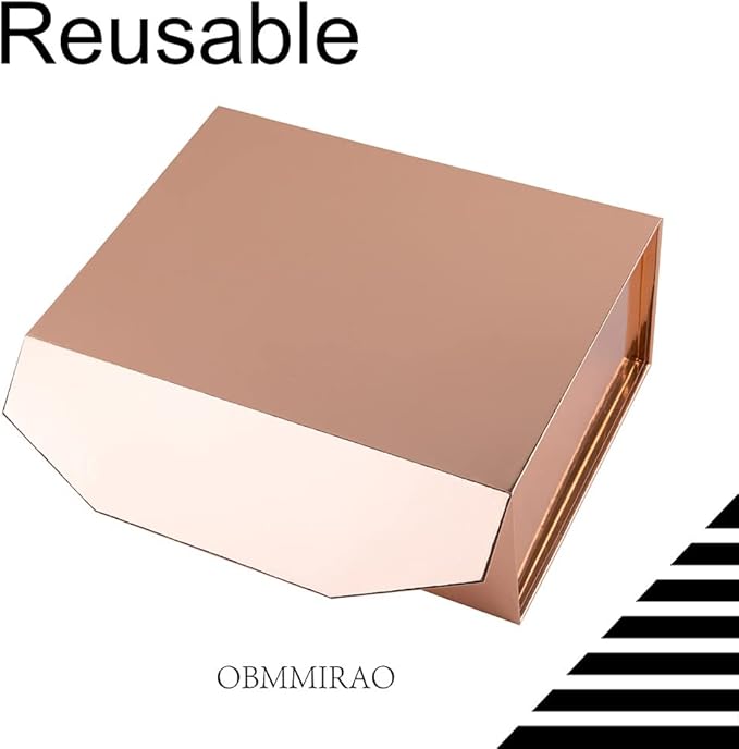 10 Small Rose Gold Gift Boxes 9.5x7x4 Inches, Magnetic Gift Box with Lid for Gift Packaging, Wholesale gift boxes for Presents, Bridesmaid Proposal Boxes (Glossy Rose Gold, 10pcs/pack)