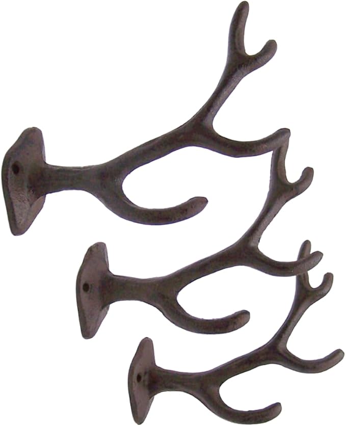 Wowser Antler Wall Hooks, Set of 3, Wall Mounted Decoration, Rustic Decor, 5.5 Inches (Brown)