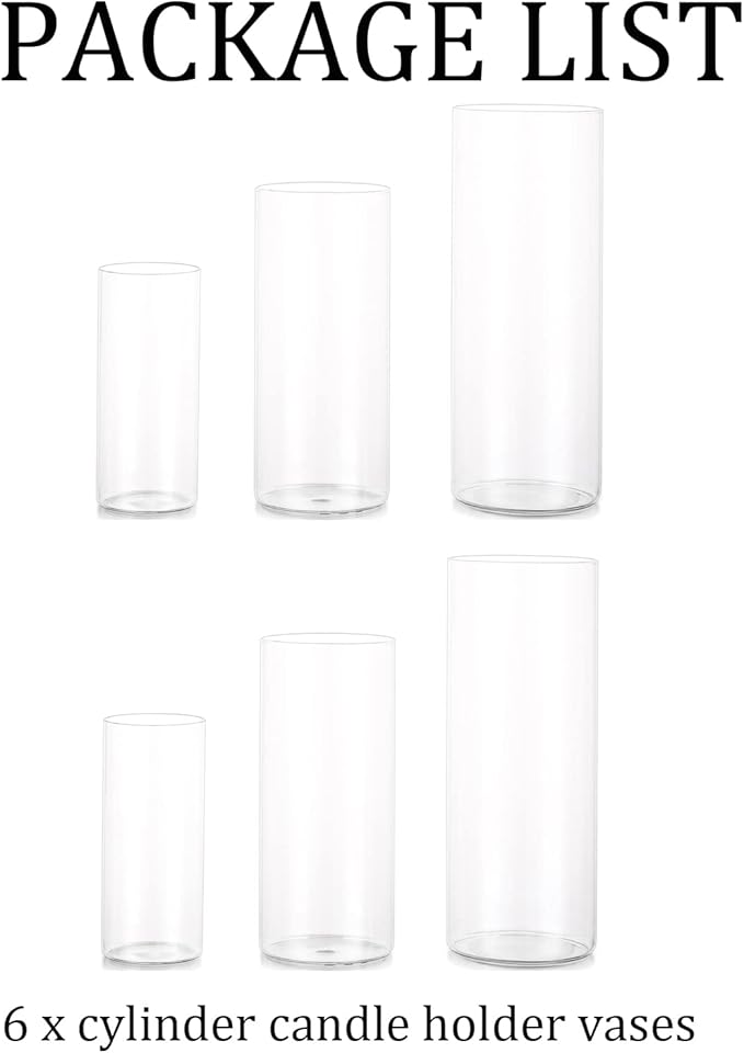 Cylinder Vase for Centerpieces 2 Sets (6Pcs) Hurricane Floating Candle Holder, Glass Vases for Flowers, Decorative Centerpiece for Wedding, 6''+8''+10''(High), Clear