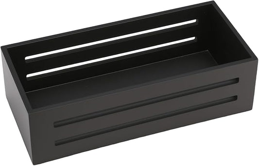 Bathroom Decor Box,Wooden Toilet Tank Topper Basket Tray,Back of Toilet Basket for Paper Storage Bathroom Counter Organizer (Black, Hollowed-Out 13 * 6.1 * 3 in)