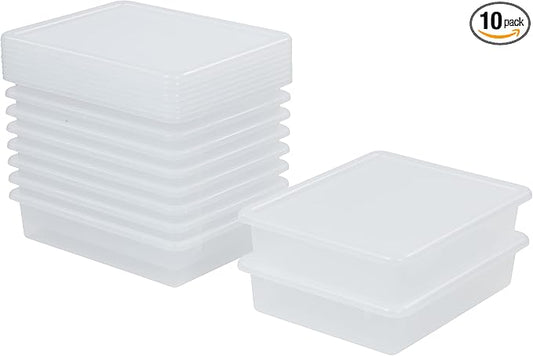ECR4Kids Letter Size Tray with Lid, Storage Bin, Clear, 10-Piece