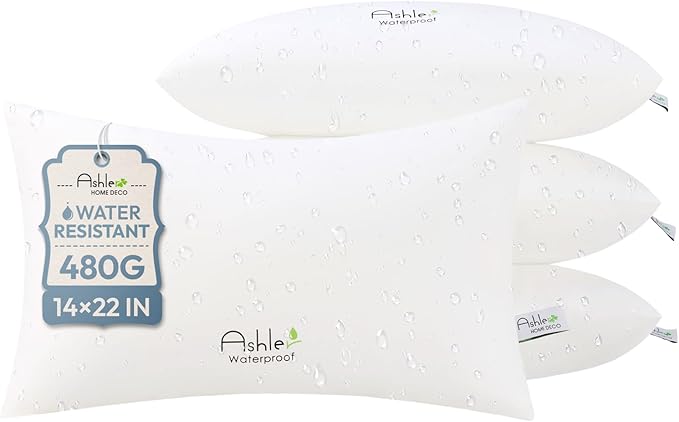 Ashler Outdoor Waterproof Pillow Inserts - 14 x 22 Pillow Inserts Set of 4, Water Resistant Patio Furniture Pillows Decorative for Garden, Hypoallergenic Lumbar Pillow for Sofa Couch