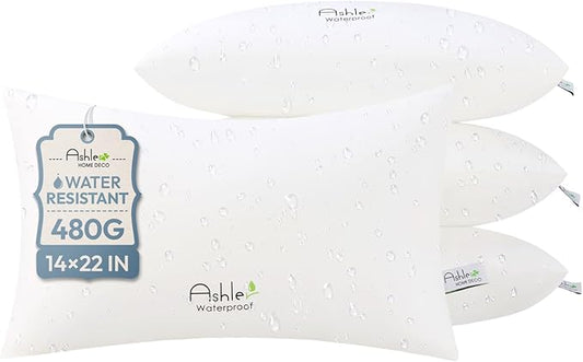Ashler Outdoor Waterproof Pillow Inserts - 14 x 22 Pillow Inserts Set of 4, Water Resistant Patio Furniture Pillows Decorative for Garden, Hypoallergenic Lumbar Pillow for Sofa Couch