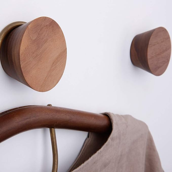 myKimono 3 Piece Natural 3 PCS, Natural Wooden Coat Hooks, Wall Mount Single Hat Bag Hooks, Decorative Cone Hooks (Black walunt)