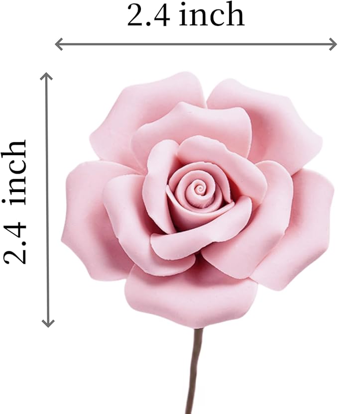 Handmade Porcelain 3D Ceramic Rose Flower, Eternal Flower Decoration for Home Office Decor, Creative Desktop vases, Porcelain Decorations, Set of 9 (Pink)