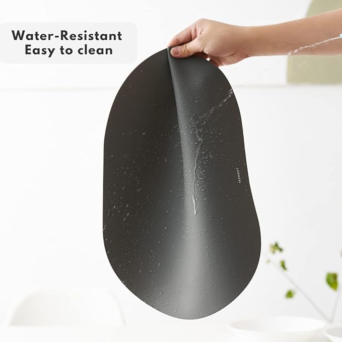 Grey Oval Silicone Placemats Set of 4 – Heat Resistant, Waterproof, Easy to Clean Non-Slip Modern Dining Table Mats – Premium Leather Textured Japandi Kitchen Decor