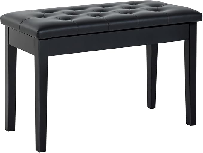 HOMCOM Piano Bench, Duet Piano Chair with Faux Leather Padded Cushion and Wooden Frame, Button Tufted Keyboard Bench, Black
