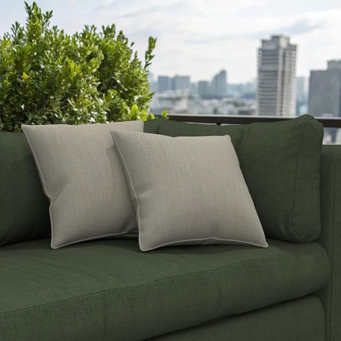 Covers & All Sunbrella Indoor/Outdoor Throw Pillows, Square Throw Pillows Inserts with Covers Set of 2 (Spectrum Dove-Self Welt, 16x16)