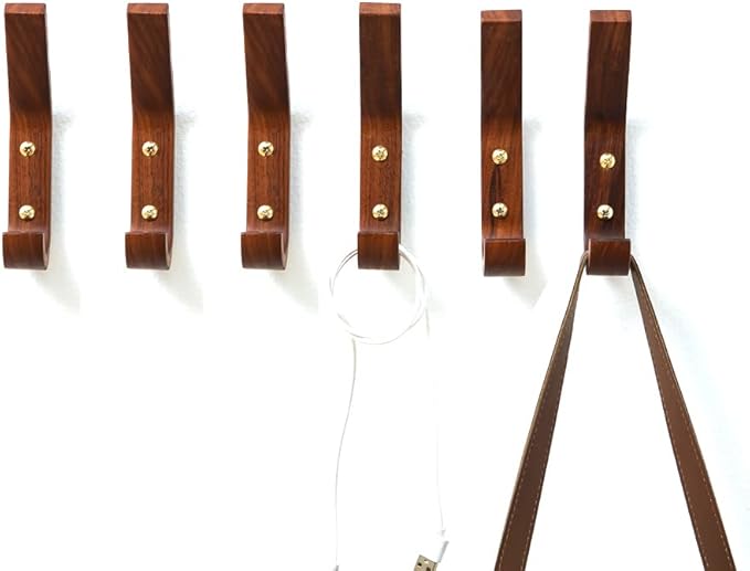 4 Pack Heavy Duty Rustic Coat Hooks Wall Mounted, Wood Wall Hooks,Decorative Hooks for Hanging Bathroom Towels Clothes Hanger for Wall (Walnut Wood)