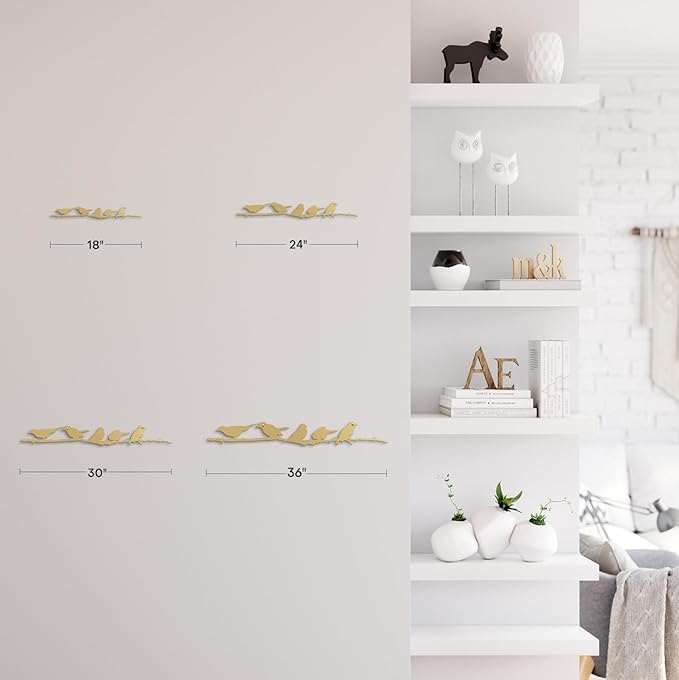 SIGNLEADER Metal Wall Art Decor Birds Standing on Branches Minimalist Modern Abstract Wall Sculpture Hangings Home Decoration for Living Room, Bedroom, Bathroom, Kitchen, Outdoor - 18" Gold