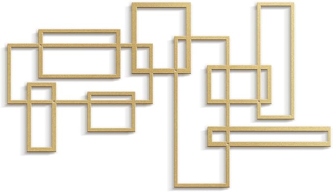 SIGNLEADER Metal Wall Decor Rectangles Composition Minimalist Modern Luxury Wall Sculpture Hangings 3D Statue Home Decoration for Living Room, Bedroom, Bathroom, Kitchen, Fireplace, Office - 24" Gold