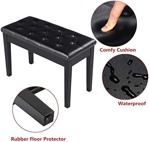Piano Bench with Padded Cushion and Music Book Storage Compartment, Duet Wooden Seat, 13.7 x 29.5 x 20 inches, Load 440lb Black