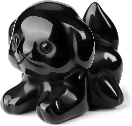Jovivi Natural Black Obsidian Crystal Lying Dog Statue Home Decor Carved Mini Gemstone Puppy Dog Figurines Pocket Sculpture Reiki Healing Stones Decorative Ornament Gift