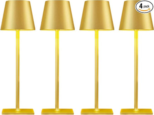 4 Pack Gold Led Cordless Table Lamps-Rechargeable Lamp Set of 4,Tabletop Lighting Outdoor Table Top Light for Restaurant Tables | Dinner | Kitchen Counter Top | Bulk of 4 Wirelss Lamps,Multi-Pack