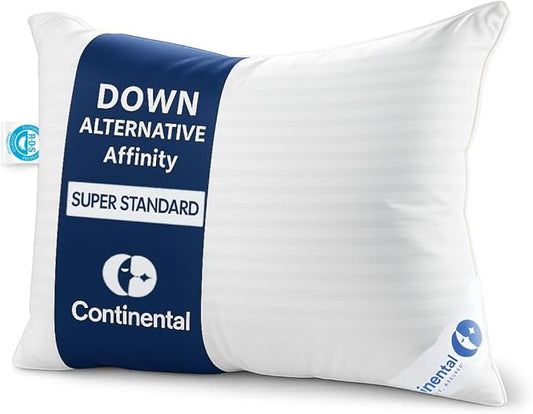 Continental Bedding Affinity Down Alternative Pillow, Medium Firm, 300TC 100% Cotton Shell, for Side, Back, and Stomach Sleepers