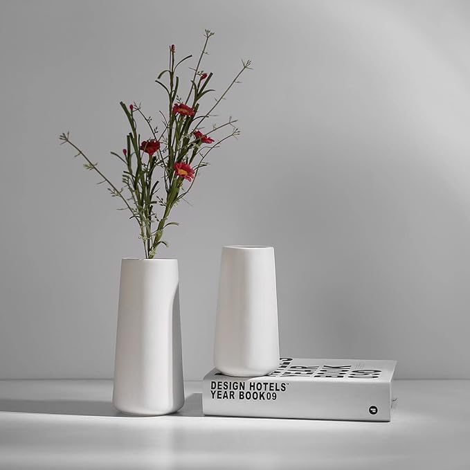 Ceramic Vases - Nordic Minimalism Style Decoration, Elegant Vase for Mantel, Table, Living Room Decoration, White Modern Geometric Decorative Flowers Vases for Home Decor